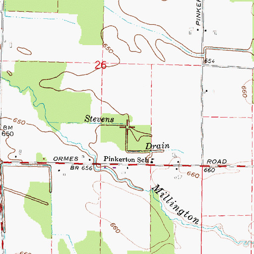 Topographic Map of Stevens Drain, MI