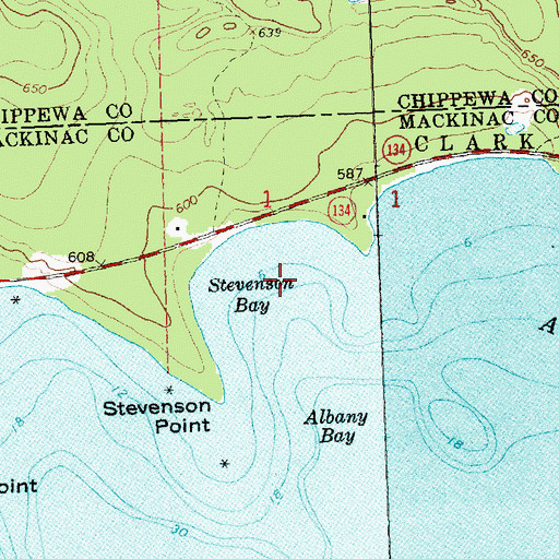 Topographic Map of Stevenson Bay, MI