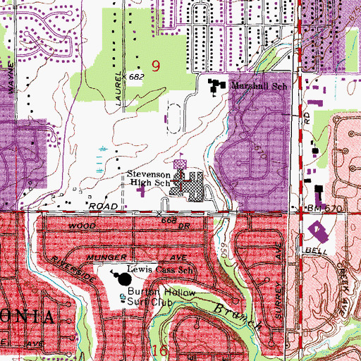 Topographic Map of Stevenson High School, MI