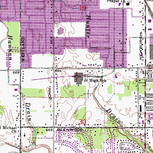 Topographic Map of Stevenson Junior High School, MI