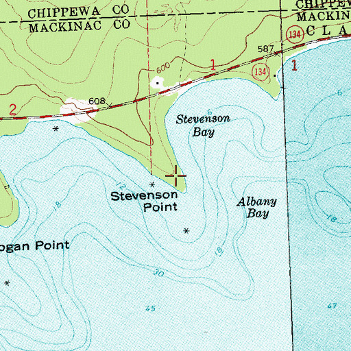 Topographic Map of Stevenson Point, MI