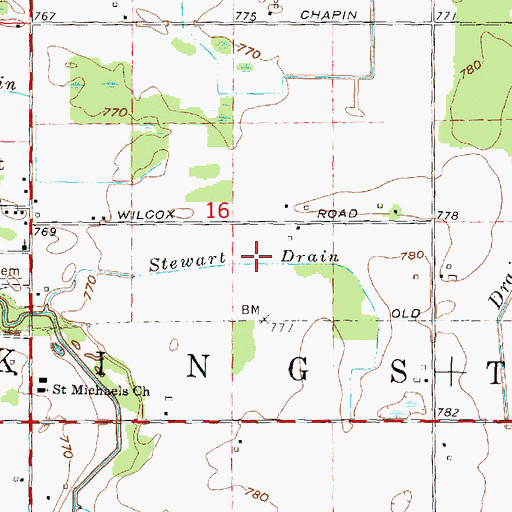 Topographic Map of Stewart Drain, MI