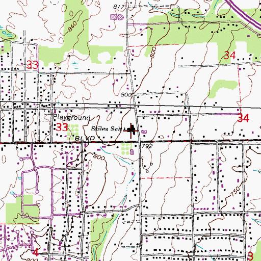 Topographic Map of Stiles School, MI