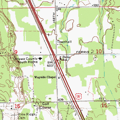 Topographic Map of Stone School, MI