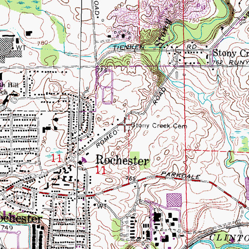 Topographic Map of Stony Creek Cemetery, MI