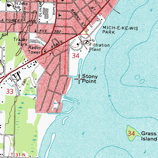 Topographic Map of Stony Point, MI