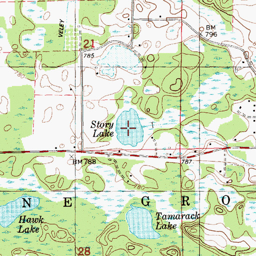 Topographic Map of Story Lake, MI