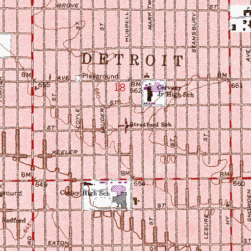 Topographic Map of Stratford School, MI