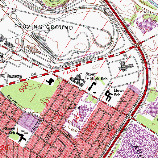 Topographic Map of Strout Junior High School, MI