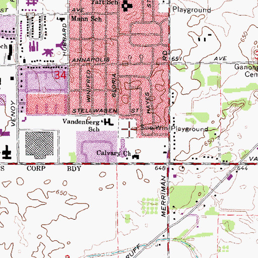 Topographic Map of Sue-Win Playground, MI