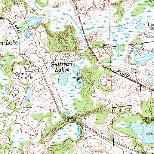 Topographic Map of Sullivan Lakes, MI