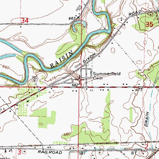 Topographic Map of Summerfield Cemetery, MI