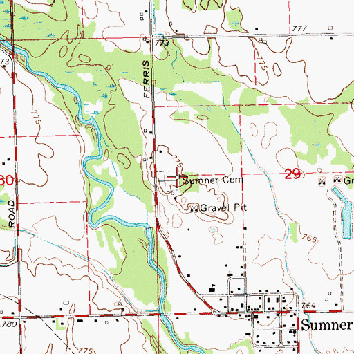 Topographic Map of Sumner Cemetery, MI