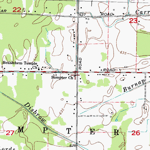 Topographic Map of Sumpter Church, MI