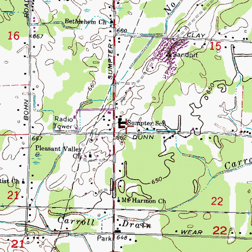 Topographic Map of Sumpter School, MI