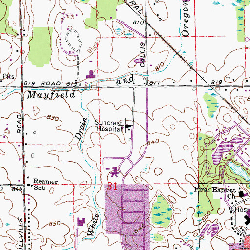 Topographic Map of Suncrest Hospital, MI
