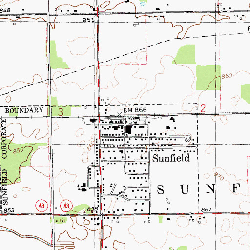 Topographic Map of Sunfield, MI
