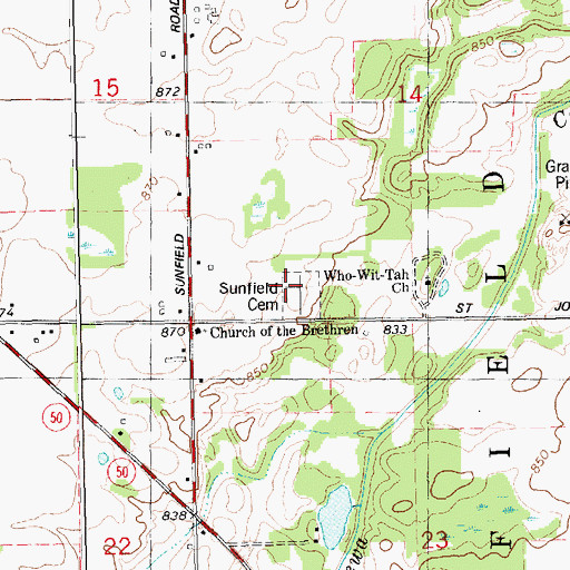 Topographic Map of Sunfield Cemetery, MI