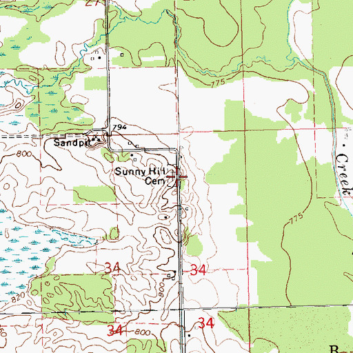 Topographic Map of Sunny Hill Cemetery, MI
