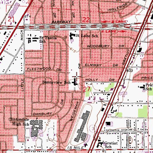 Topographic Map of Sunnyview School, MI