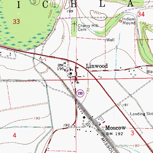 Topographic Map of Cherry Hill Church (historical), AR