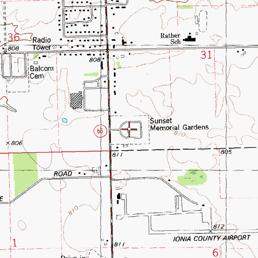 Topographic Map of Sunset Memorial Gardens, MI
