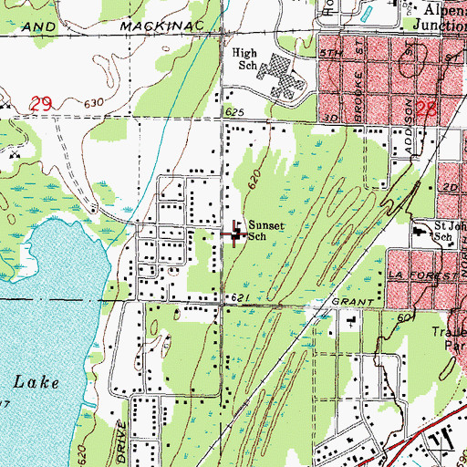 Topographic Map of Sunset School, MI