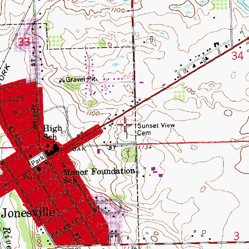 Topographic Map of Sunset View Cemetery, MI