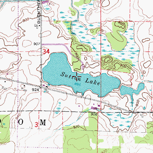 Topographic Map of Sutton Lake, MI