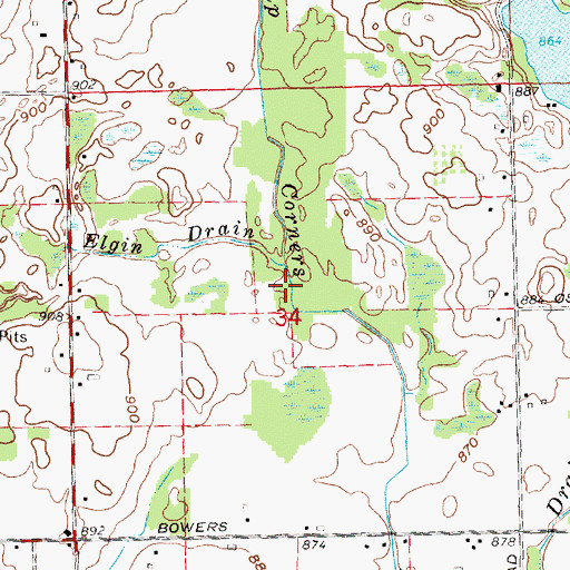 Topographic Map of Swamp Corners Drain, MI