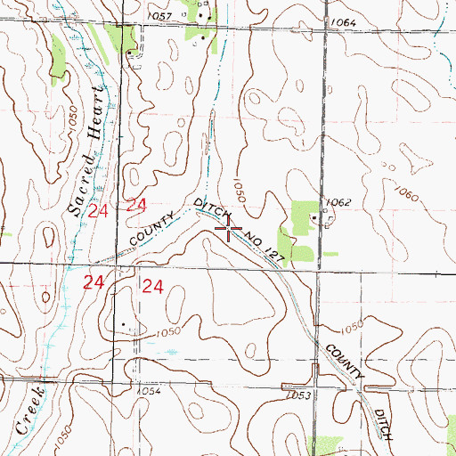 Topographic Map of County Ditch Number One Hundred Seven, MN