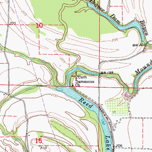 Topographic Map of Damascus Cemetery, AR