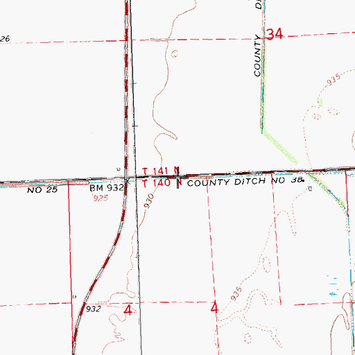 Topographic Map of County Ditch Number Thirty Eight, MN