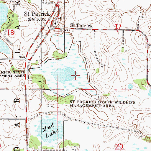 Topographic Map of Saint Patrick State Wildlife Management Area, MN
