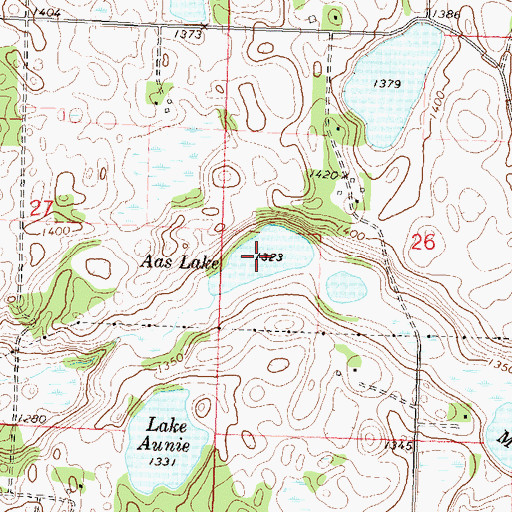 Topographic Map of Aas Lake, MN