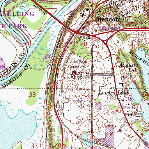 Topographic Map of Acacia Park Cemetery, MN