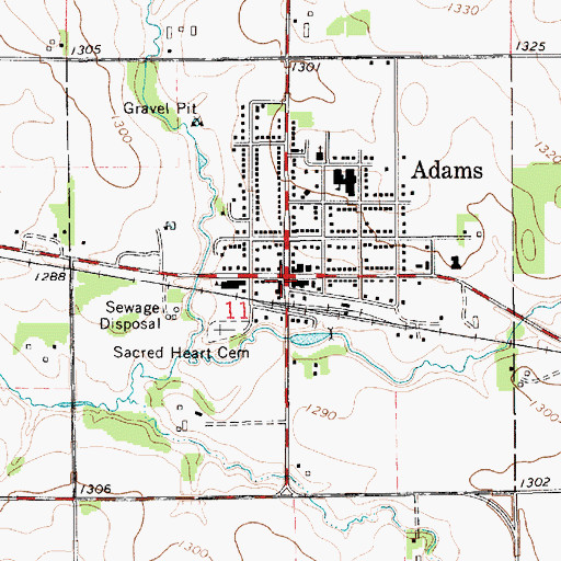 Topographic Map of Adams, MN