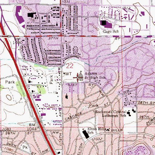 Topographic Map of Adams Junior High School, MN