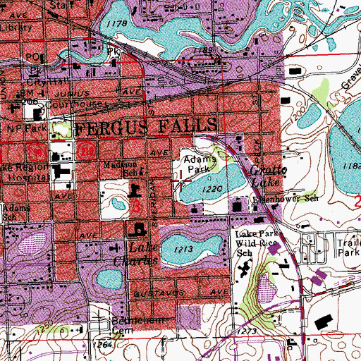 Topographic Map of Adams Park, MN