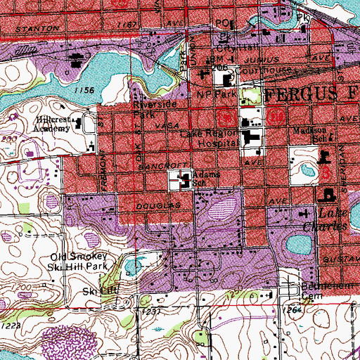 Topographic Map of Adams School, MN