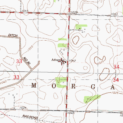Topographic Map of Adventist Church, MN