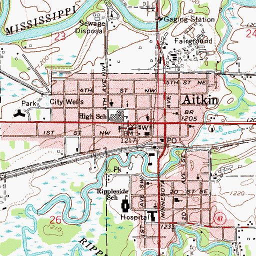 Topographic Map of Aitkin, MN
