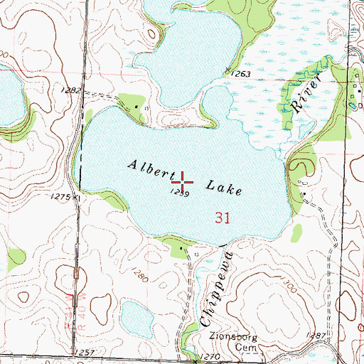 Topographic Map of Albert Lake, MN