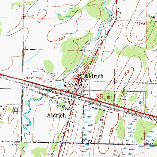 Topographic Map of Aldrich, MN