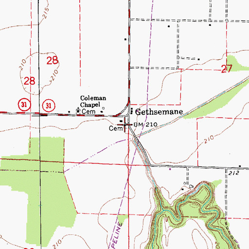 Topographic Map of Gethsemane Church, AR