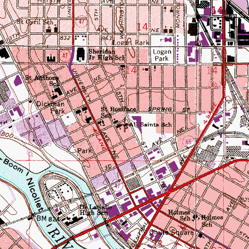 Topographic Map of All Saints School, MN
