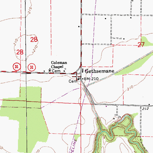 Topographic Map of Gethsemane School (historical), AR