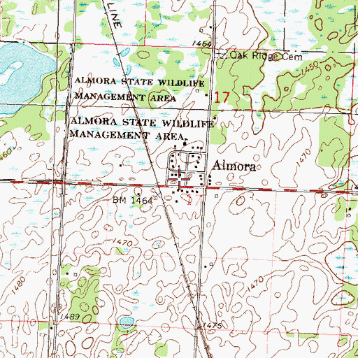 Topographic Map of Almora, MN
