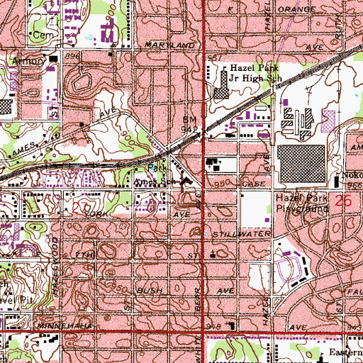 Topographic Map of Ames School, MN