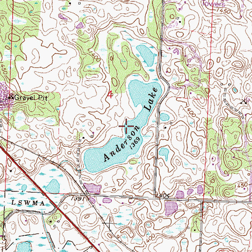 Topographic Map of Anderson Lake, MN